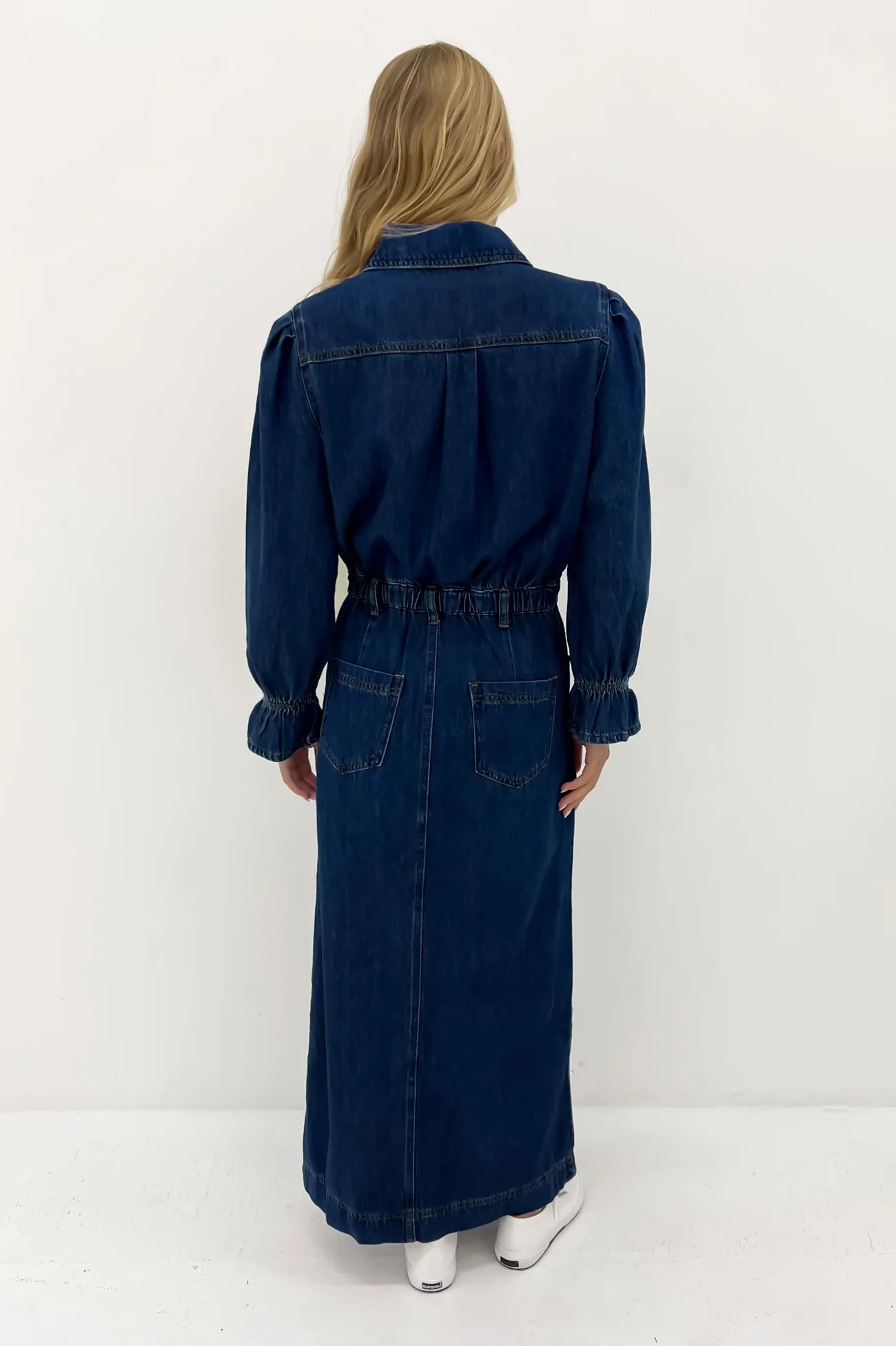 Macey Denim Maxi Dress Mid Blue