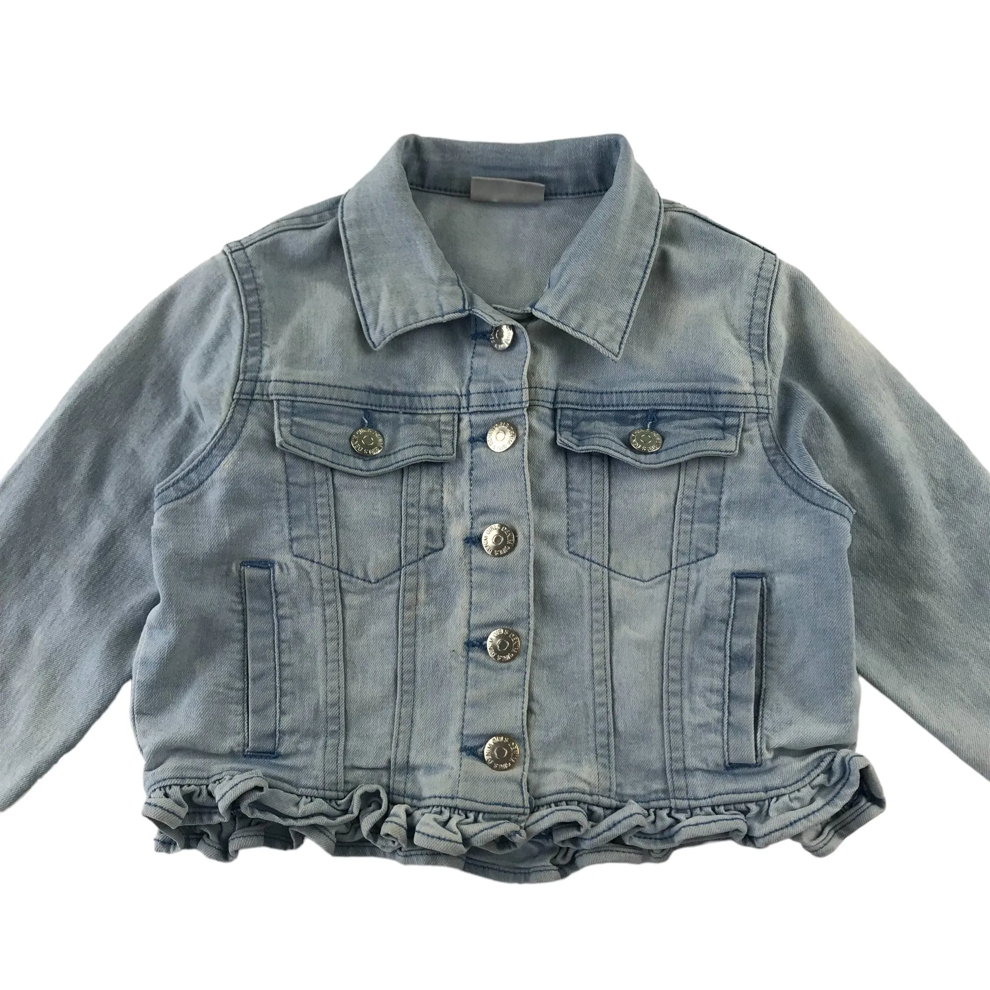 Matalan denim jacket 4-5 years light blue cropped frill hem