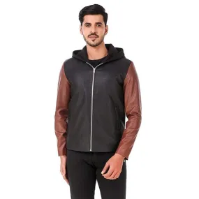 Men's Hooded Faux Leather Biker Jacket in Stylish Design (Size-S)