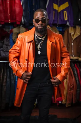 Men's Lambskin Leather Pea Coat [Orange]