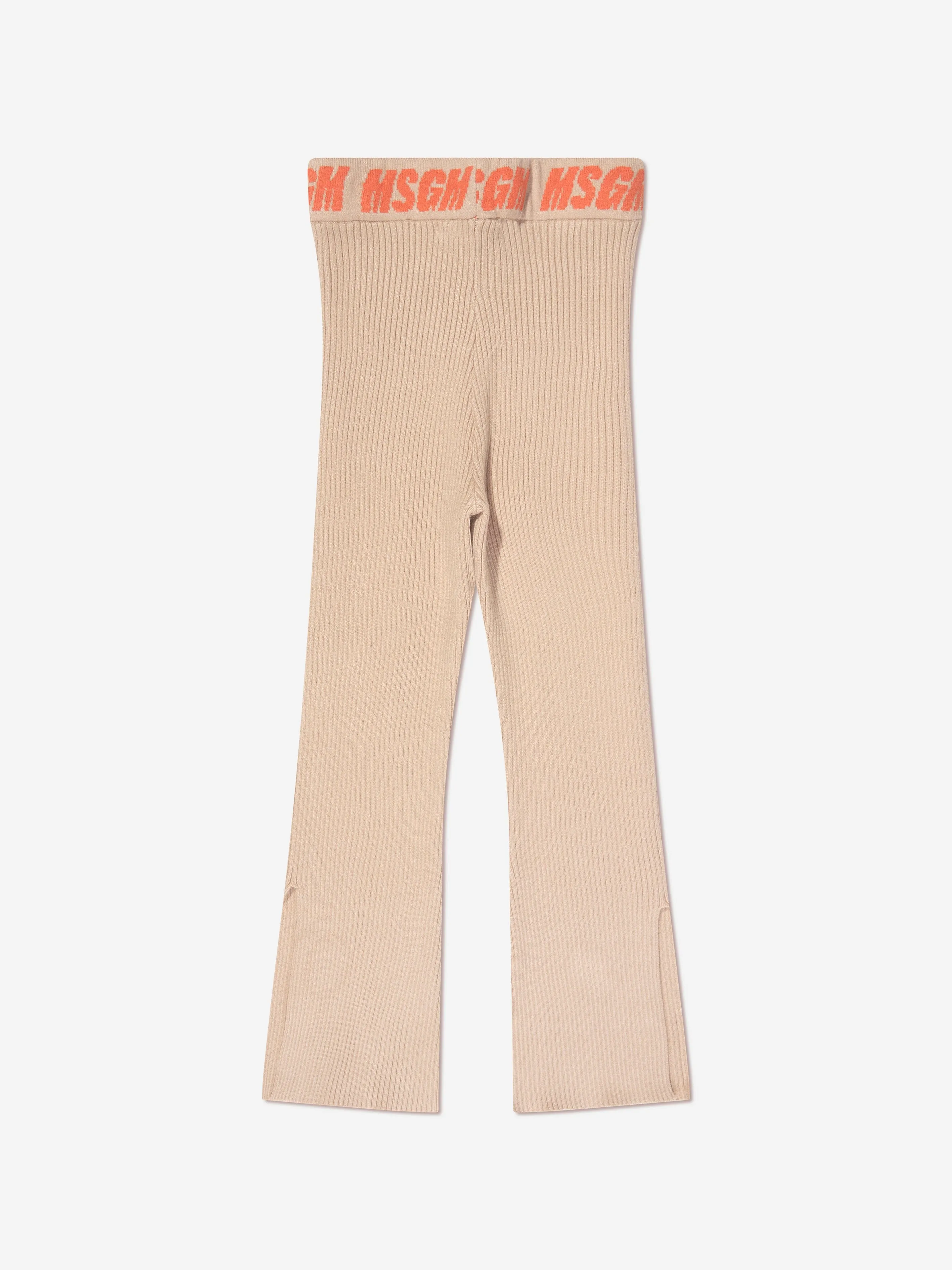 MSGM Girls Rib Knitted Flared Pants in Beige