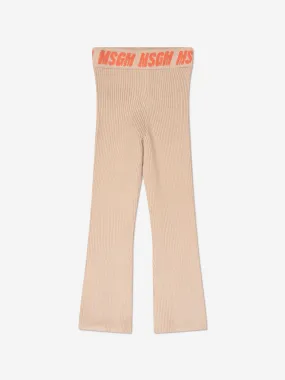 MSGM Girls Rib Knitted Flared Pants in Beige