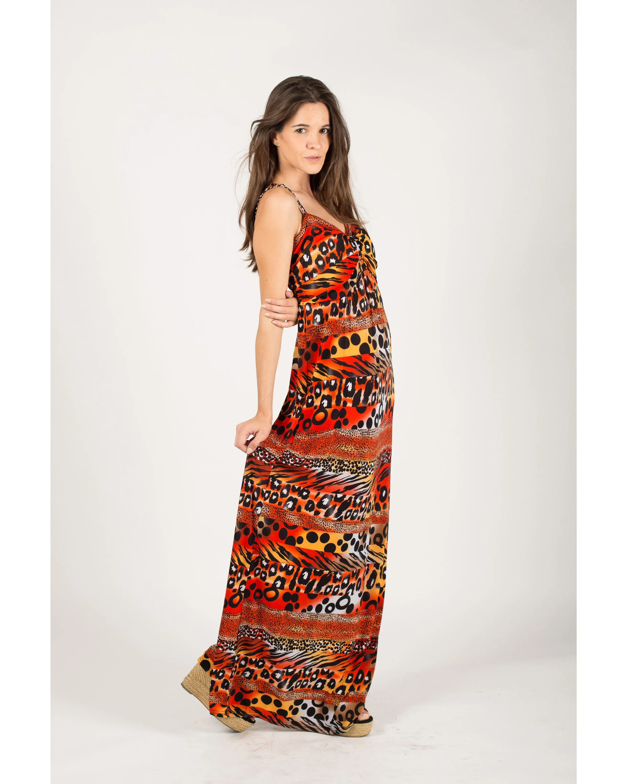 Multi Color Leopard print maxi dress (Red)