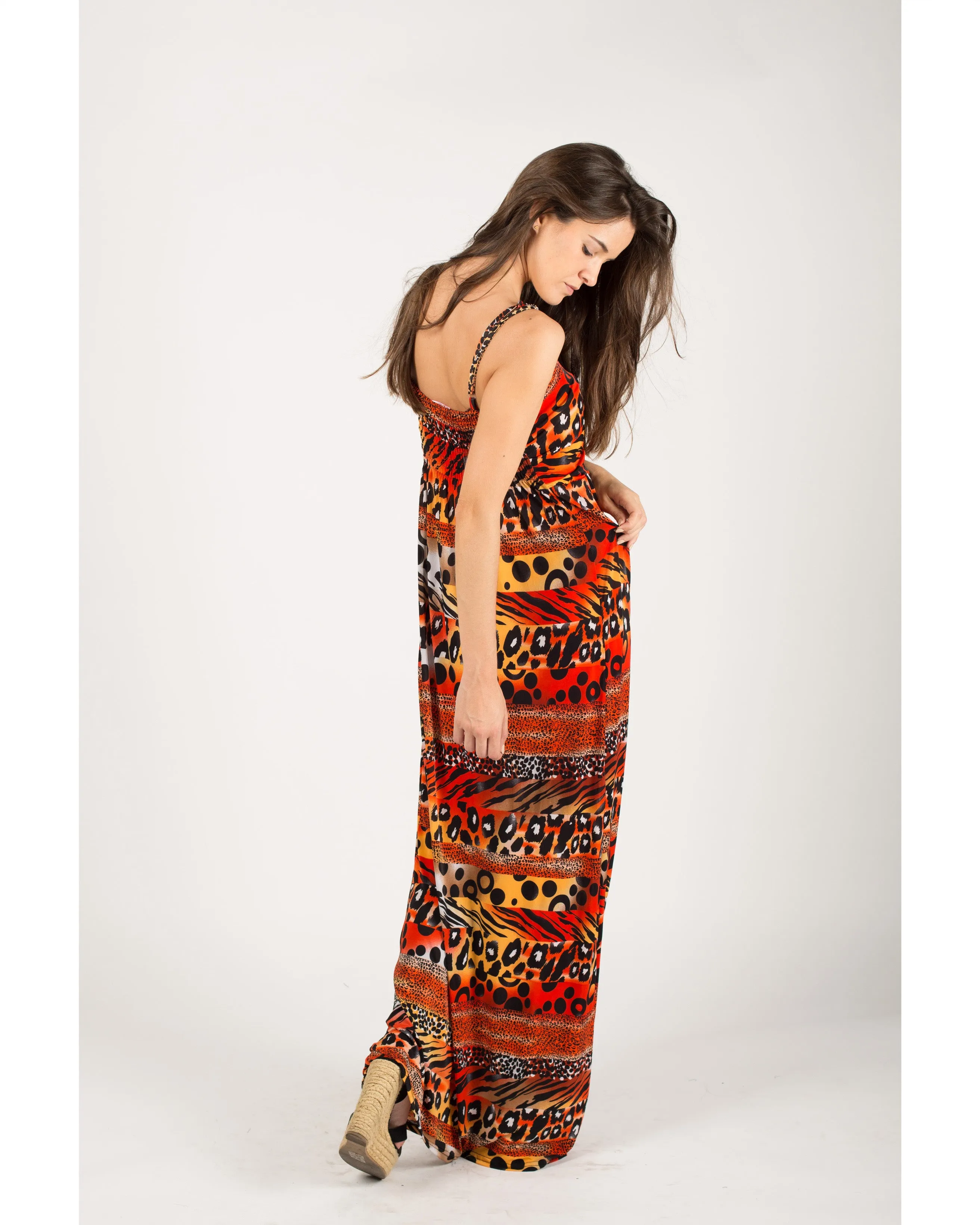 Multi Color Leopard print maxi dress (Red)