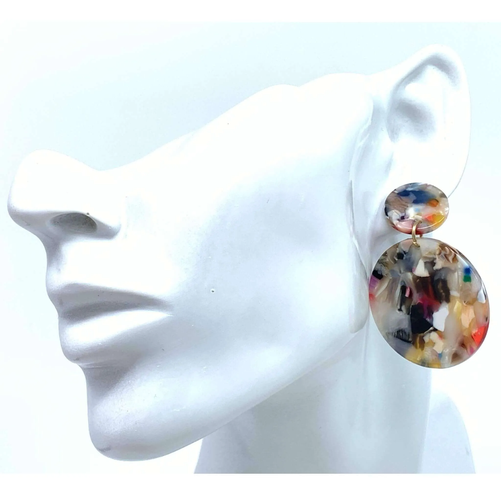 Multi Color Resin Circle Disc Stud Earrings