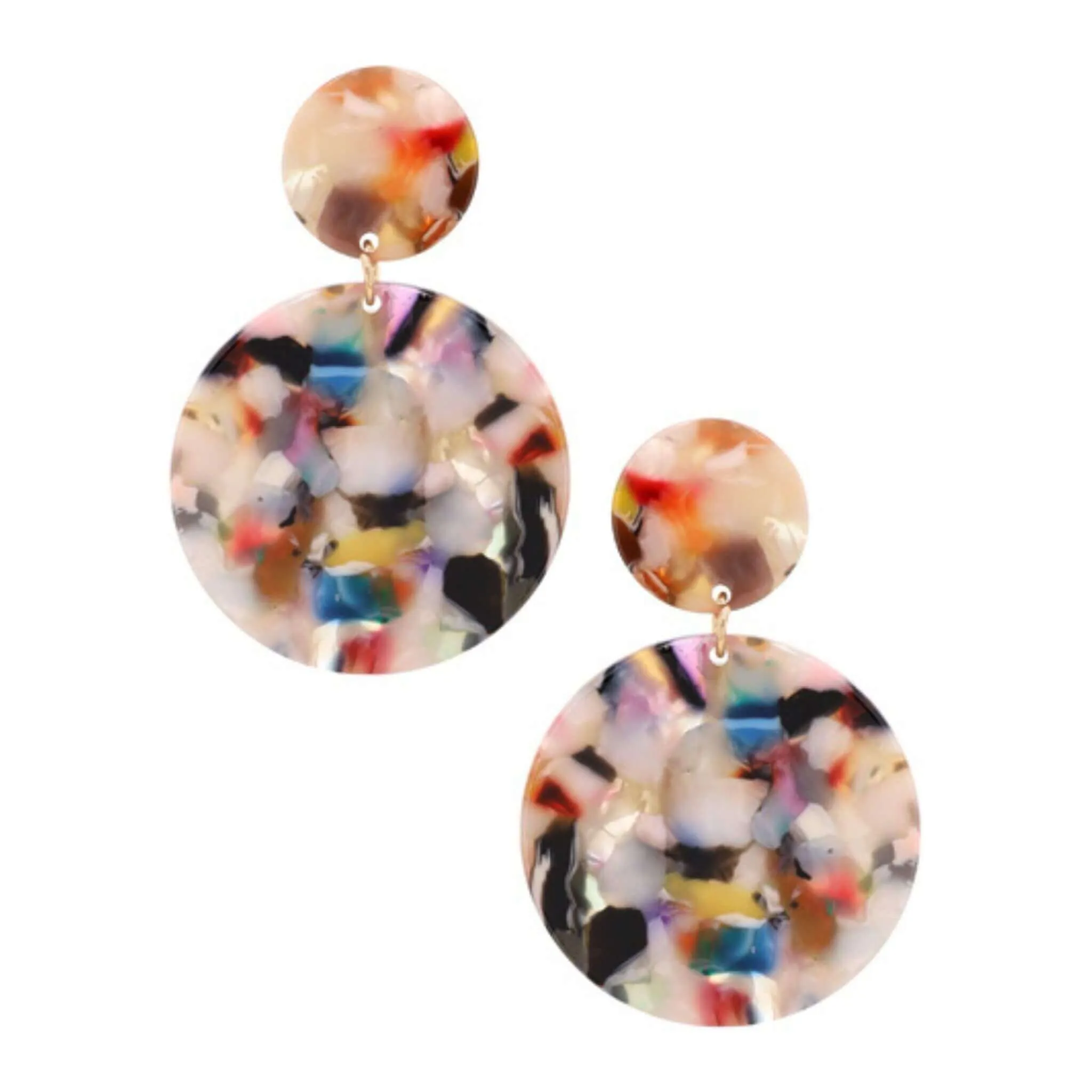 Multi Color Resin Circle Disc Stud Earrings