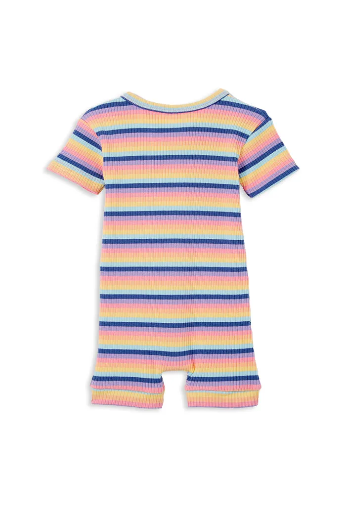 Multi Stripe Rib Zip Romper