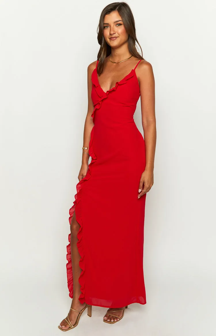 Nahanee Red Ruffle Maxi Dress