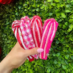 Natasha Red & Pink Striped Sequined Headband