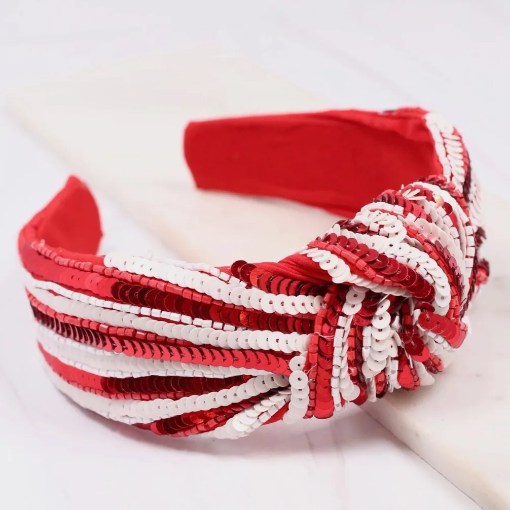 Natasha Red & White Striped Sequined Headband