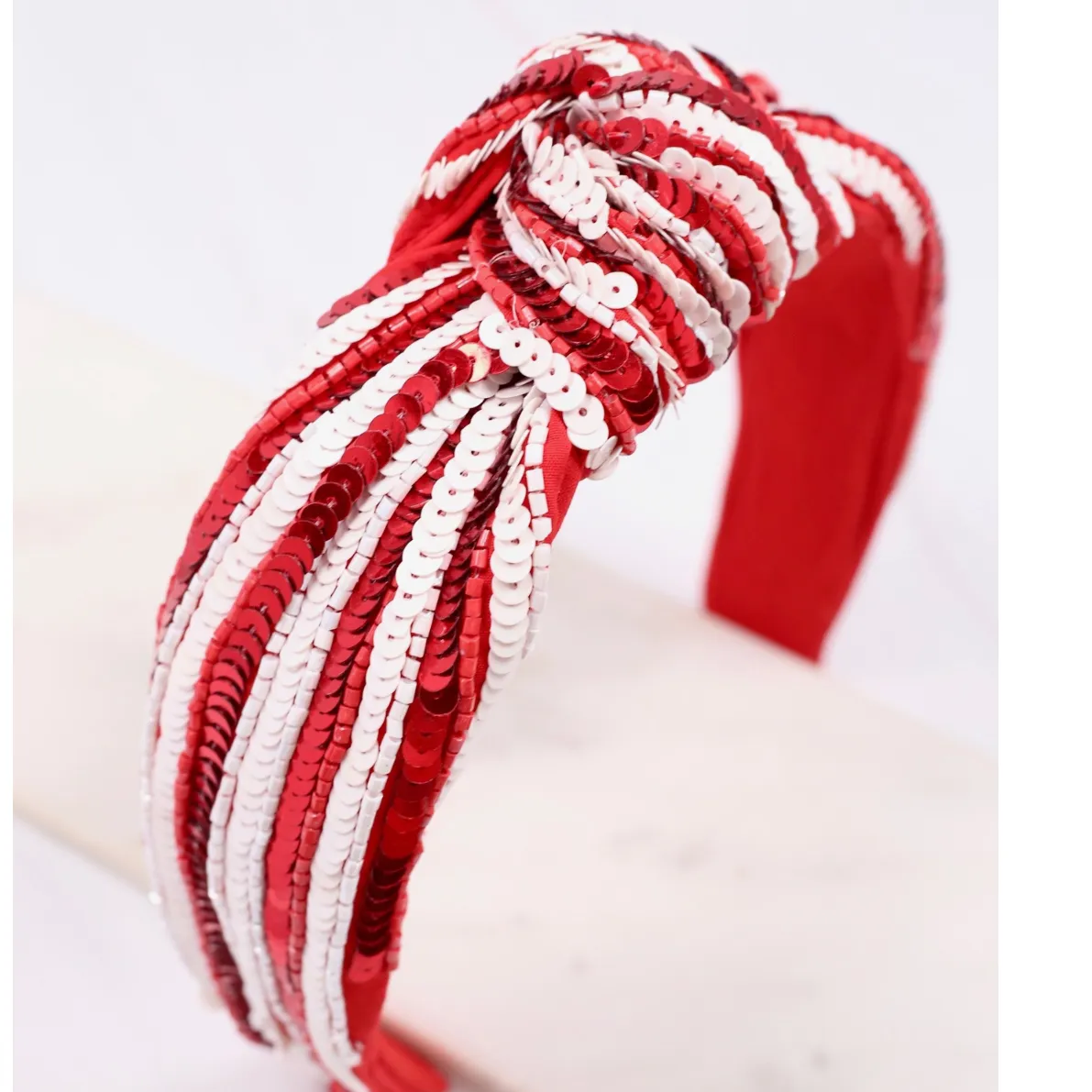 Natasha Red & White Striped Sequined Headband