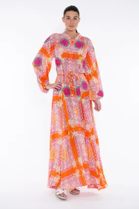 Nea Maxi Dress - Orange Grecia Tile