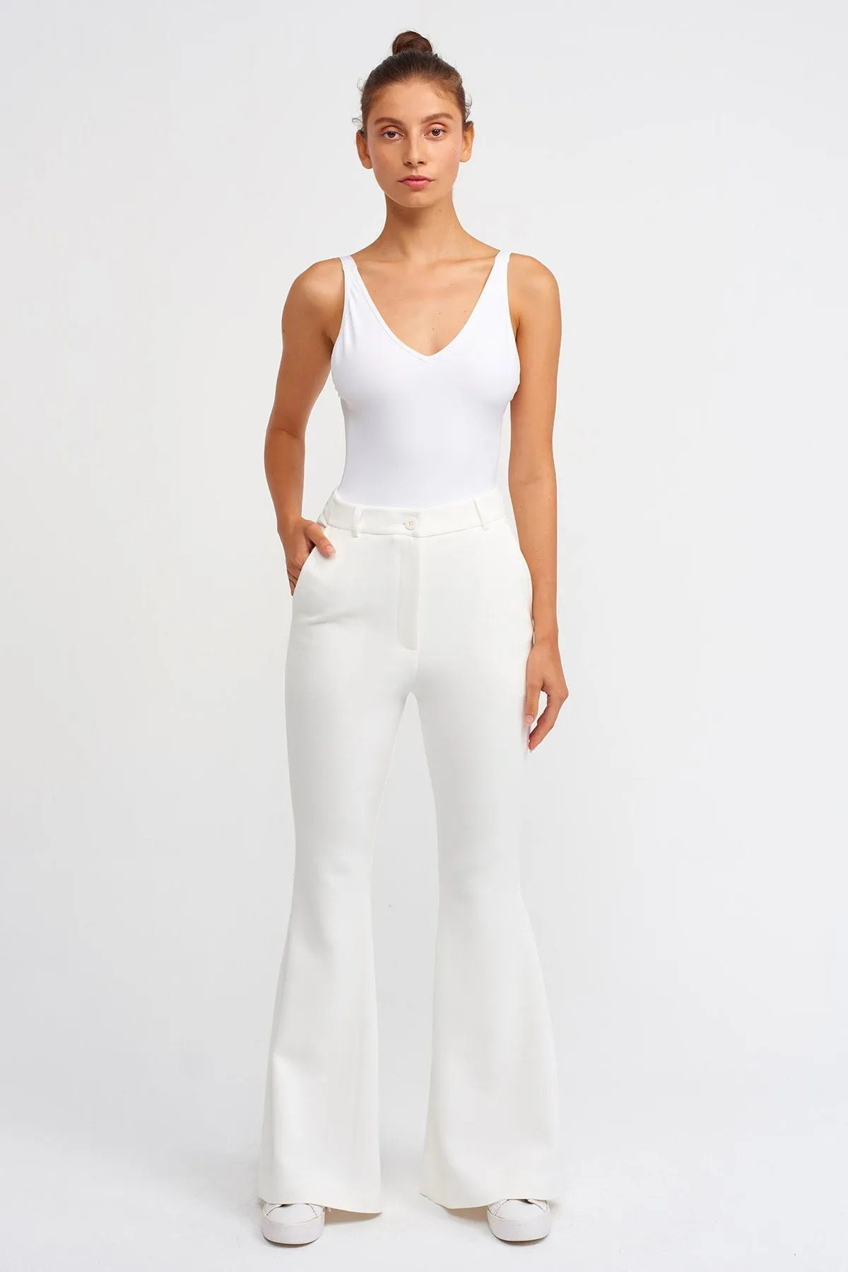 Nu Flared Pants With Button Closure White