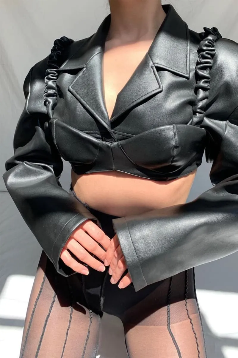 Oversized Cropped Leather Jacket