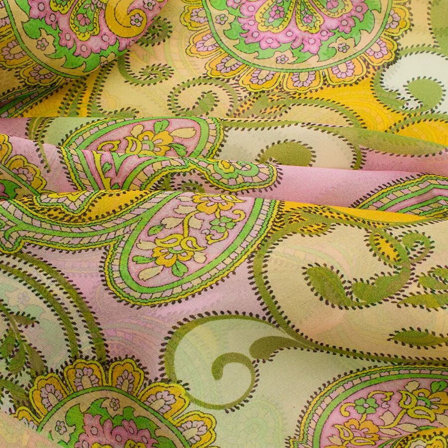 Pink & Green Paisley Printed Silk Scarf