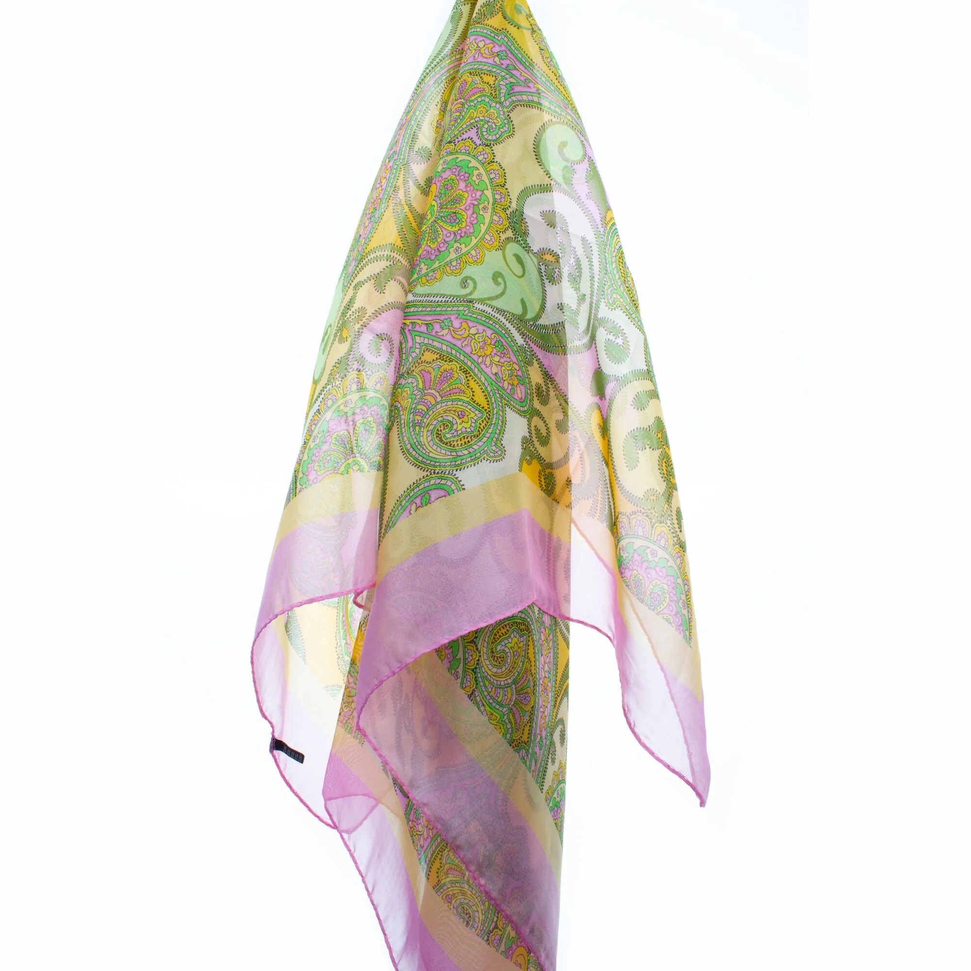 Pink & Green Paisley Printed Silk Scarf