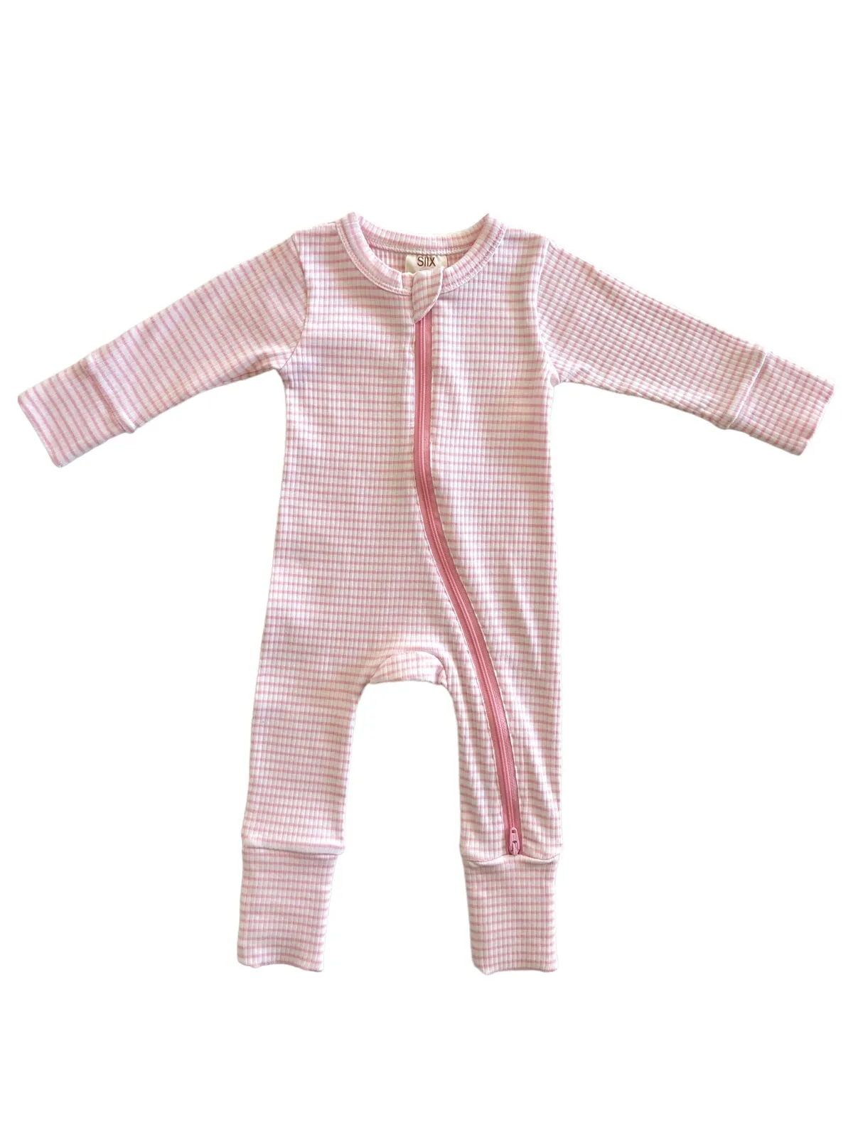 Pink Stripe / Organic Ribbed 2-Way Zip Romper