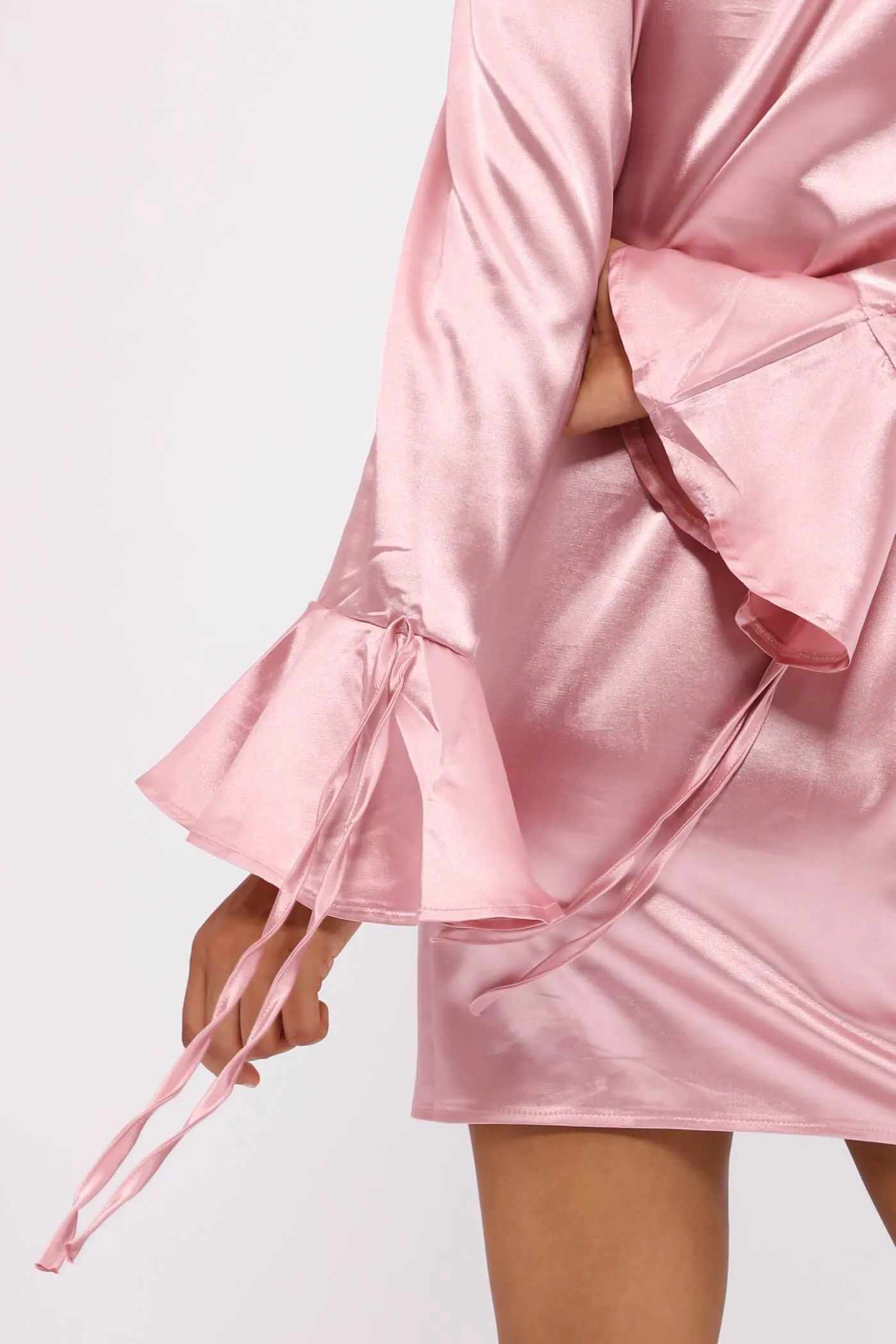 Pink Wrap Detail Long Sleeve Dress