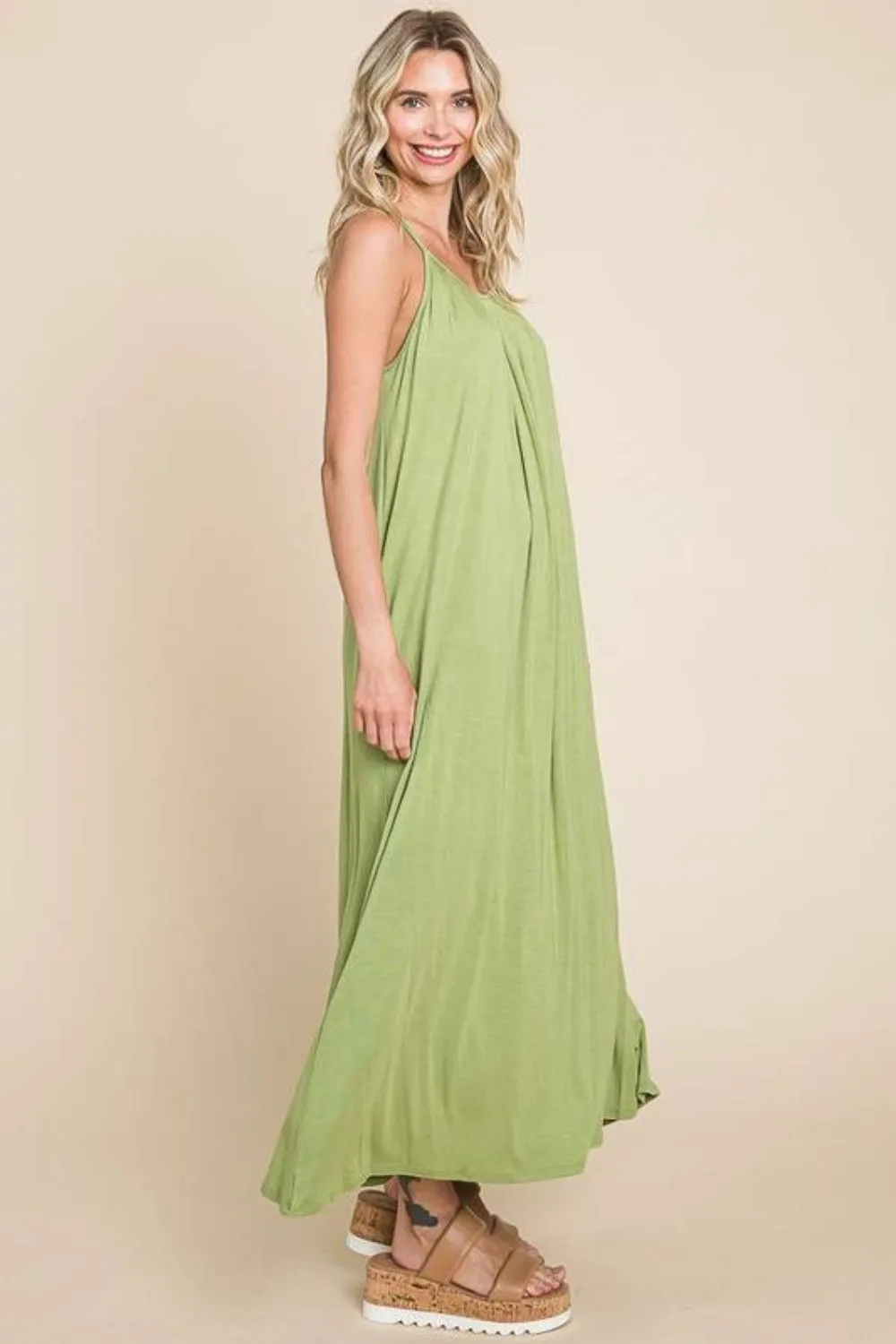 Pleated Front Neck Maxi Dress