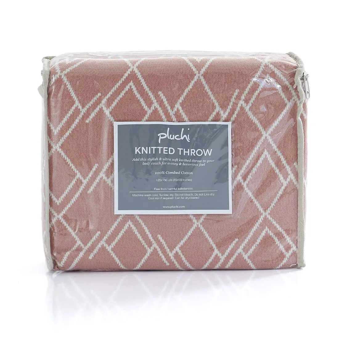 Pluchi Gianna Cotton Knitted All Season AC Throw Blanket in Dusty Coral and Natural Color (125cm x 150cm)