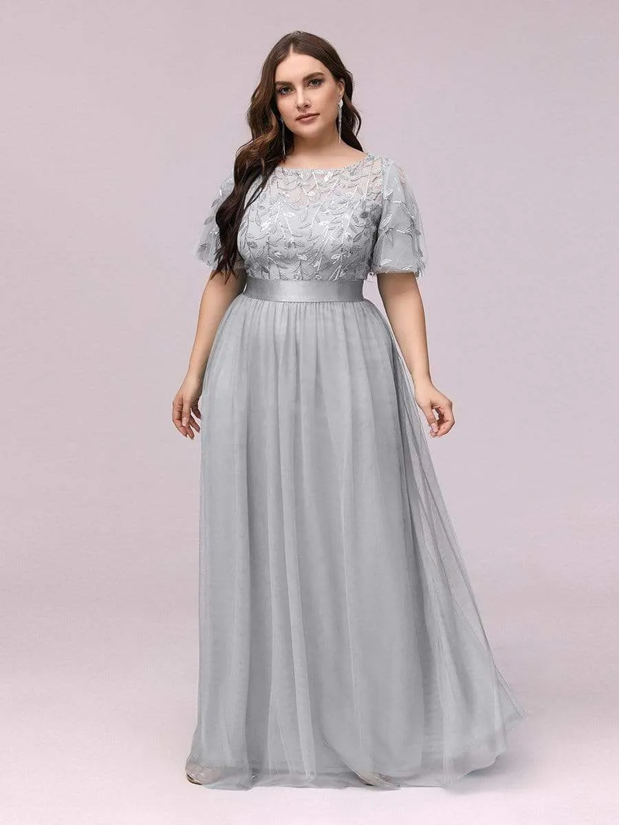 Plus Size Sequin Bodice Long Formal Evening Dresses