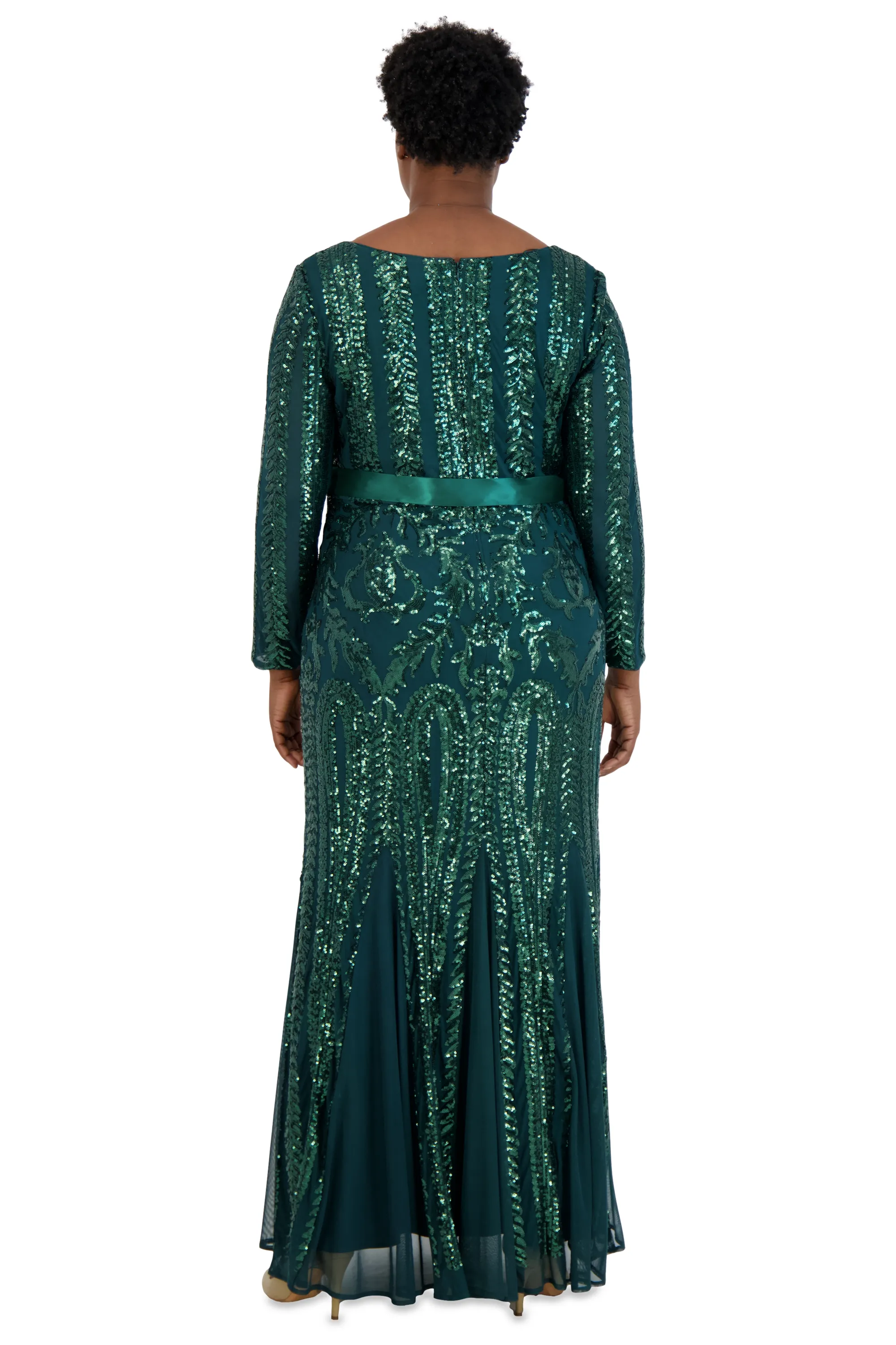 Plus Size Sequined Evening Gown with Long Sleeves