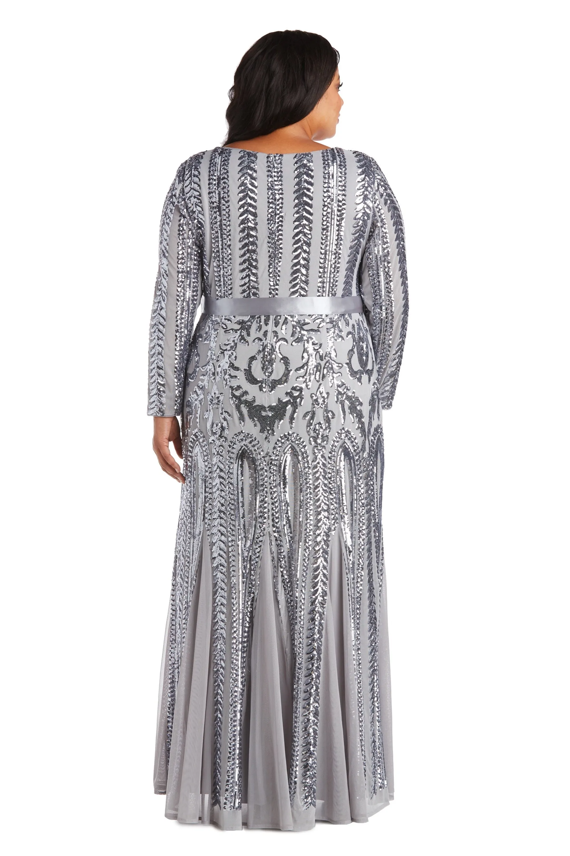 Plus Size Sequined Evening Gown with Long Sleeves