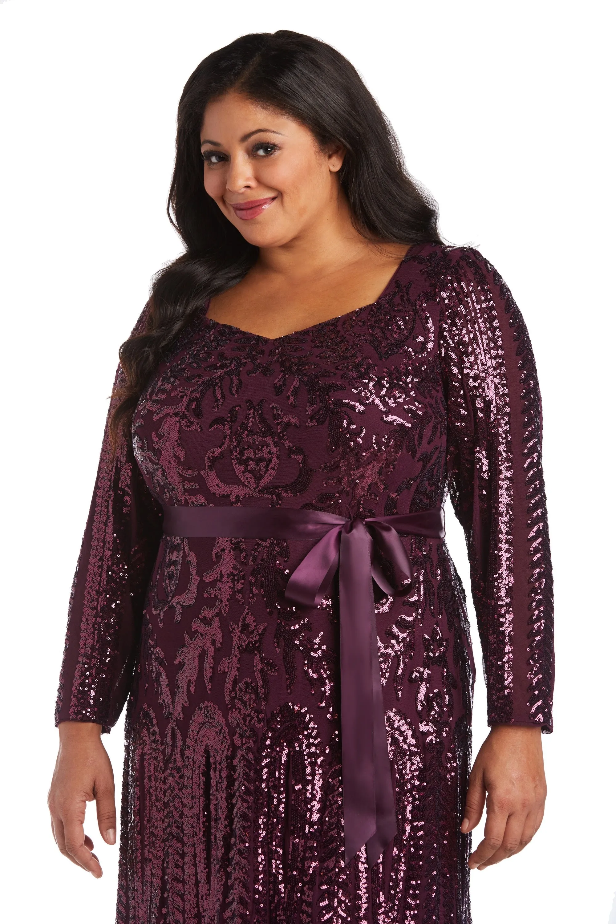 Plus Size Sequined Evening Gown with Long Sleeves