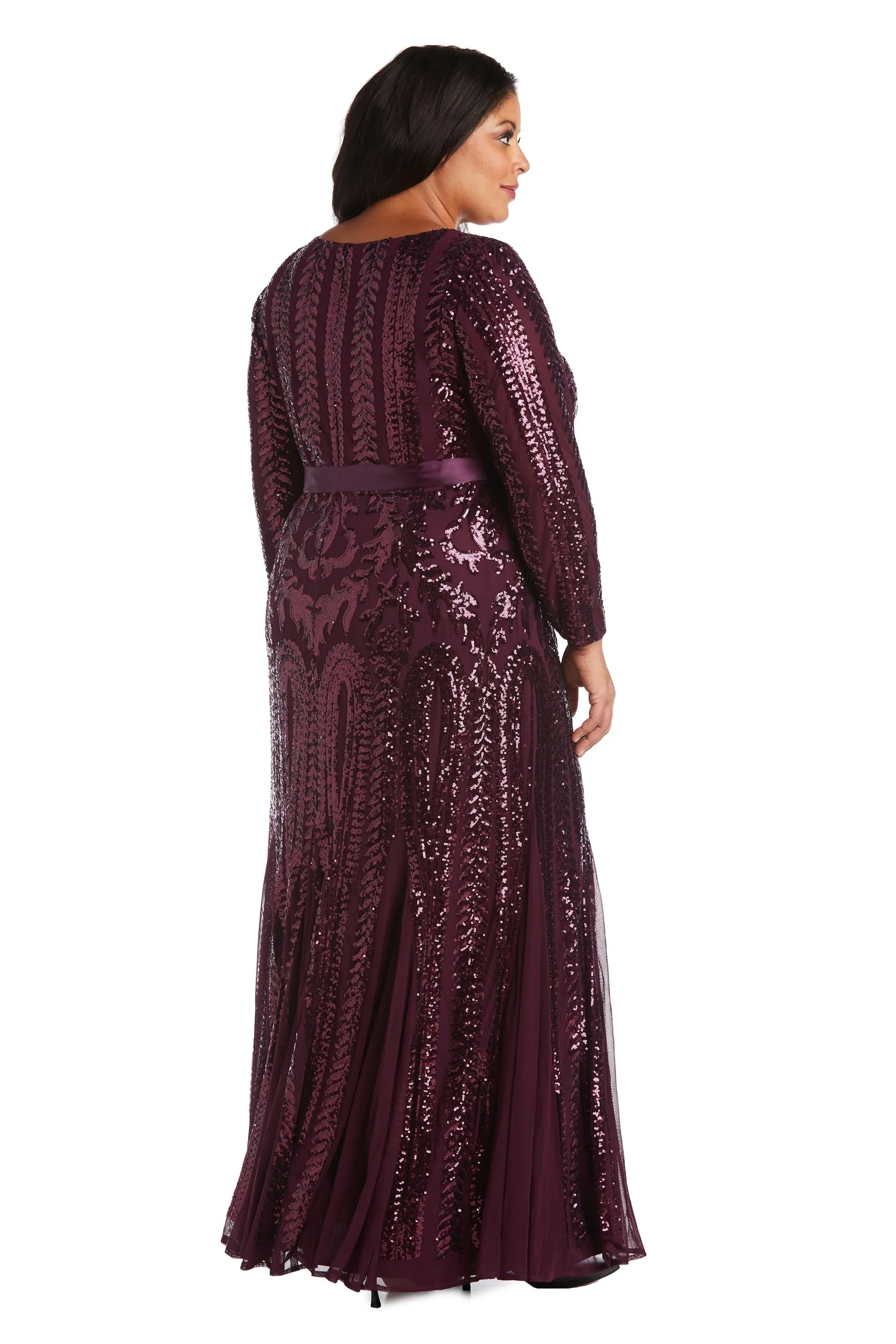 Plus Size Sequined Evening Gown with Long Sleeves