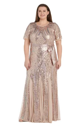 Plus Size Women Short Sleeve Sequined Rainbow Evening Gown