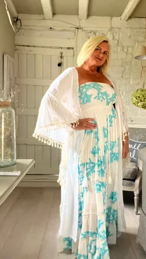 Portofino maxi Kimono white with silver inlaid detail one size