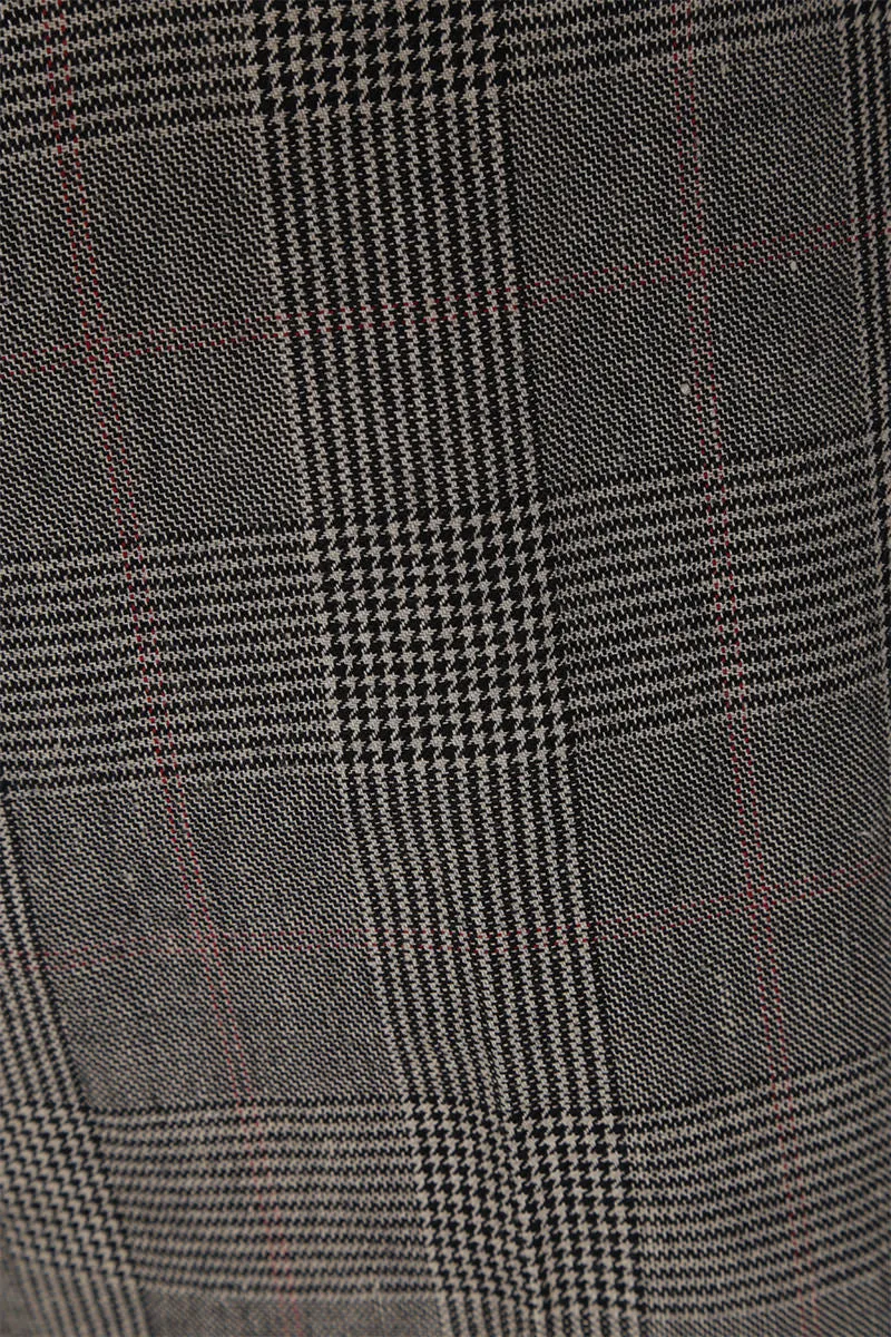 Prince of Wales Plaid Wool-Linen Flare Pants