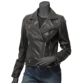 Quilted Leather Motorcycle Jacket For Women