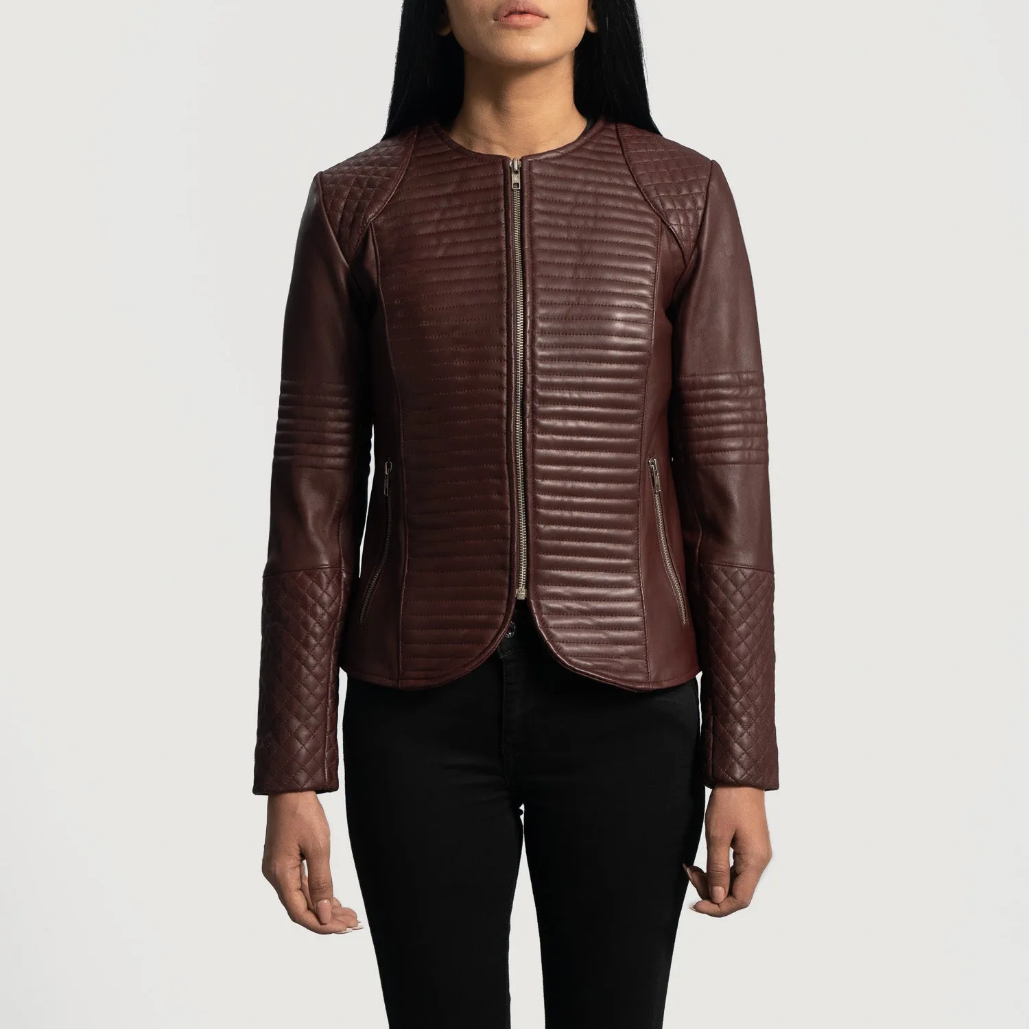 Quilted Maroon Leather Jacket