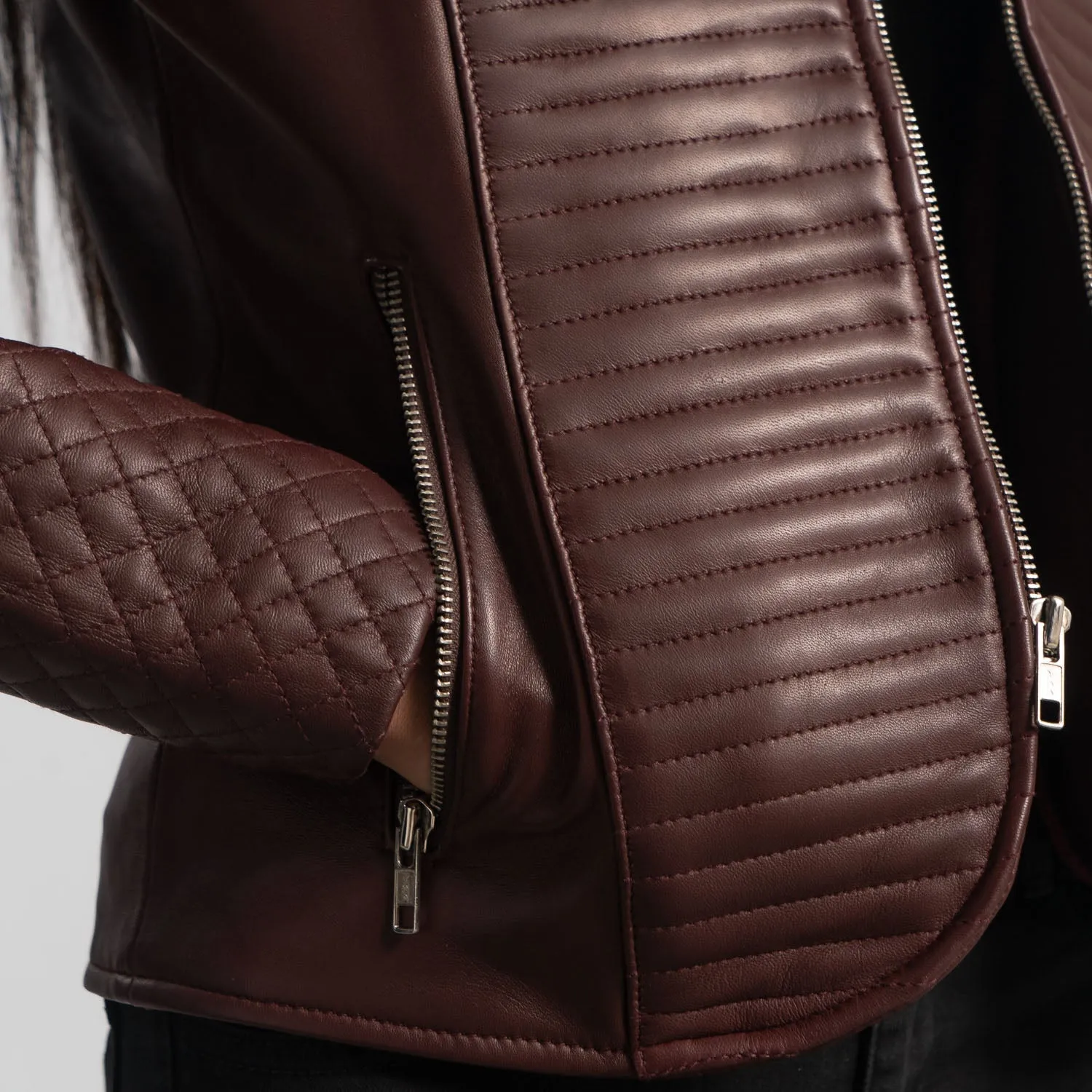 Quilted Maroon Leather Jacket