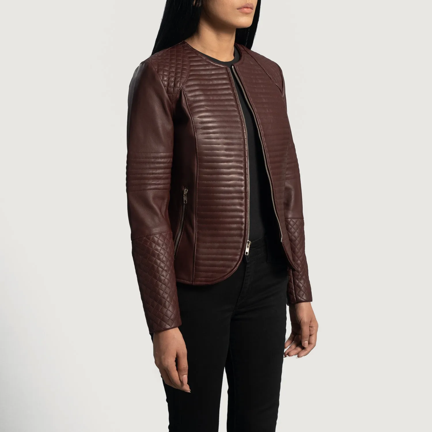 Quilted Maroon Leather Jacket