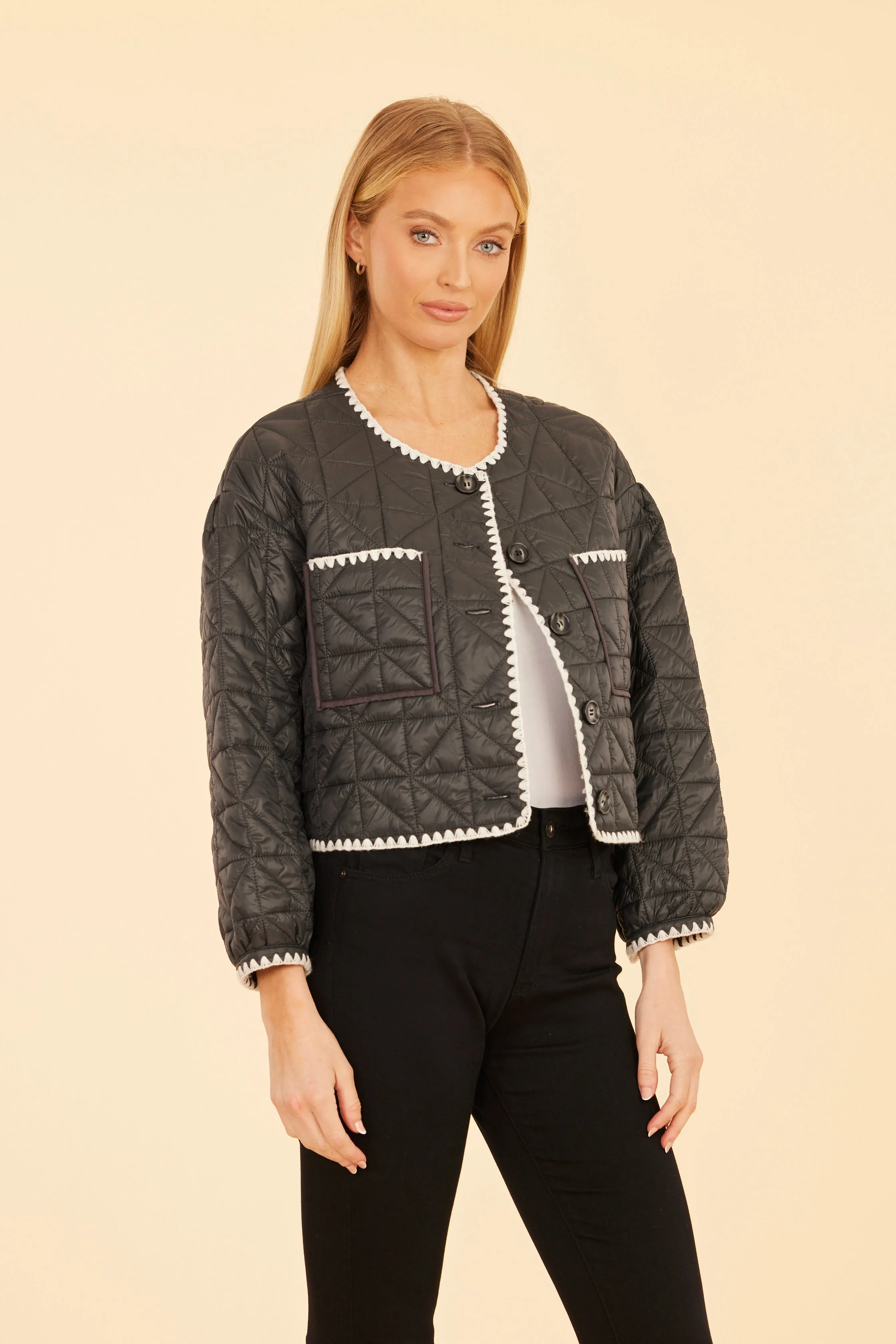 Quilted Whip Stitch Cropped Jacket