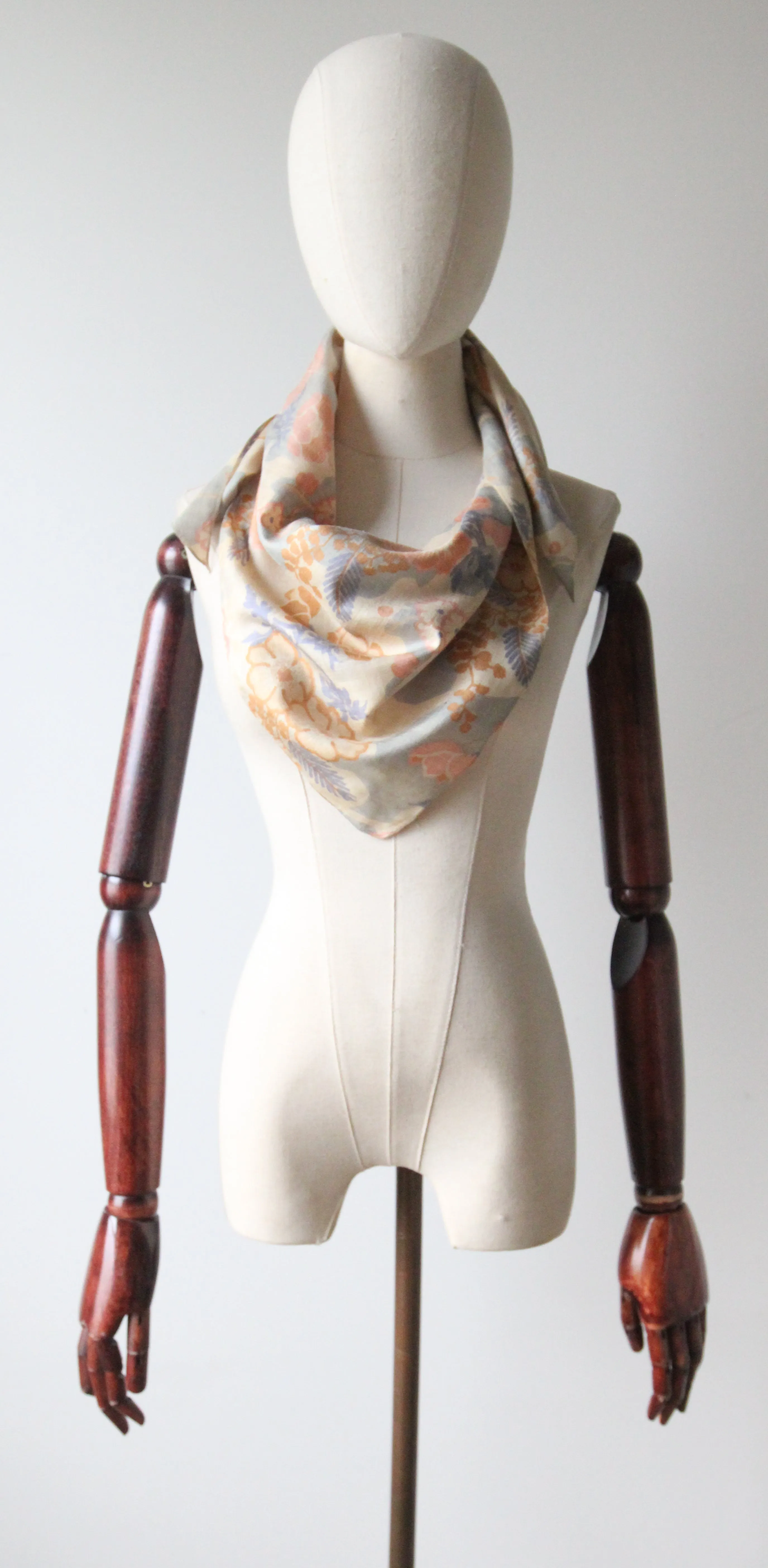 "Muted Florals" Vintage 1920's Pongee Silk Neck Scarf