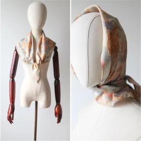 "Muted Florals" Vintage 1920's Pongee Silk Neck Scarf