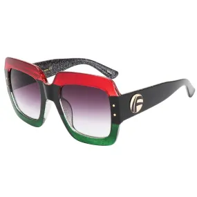 Red-Blue-Green Oversized Square Sunglasses