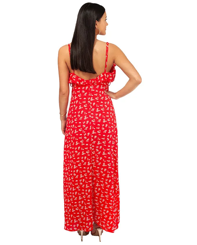 RED RUFFLE MAXI DRESS