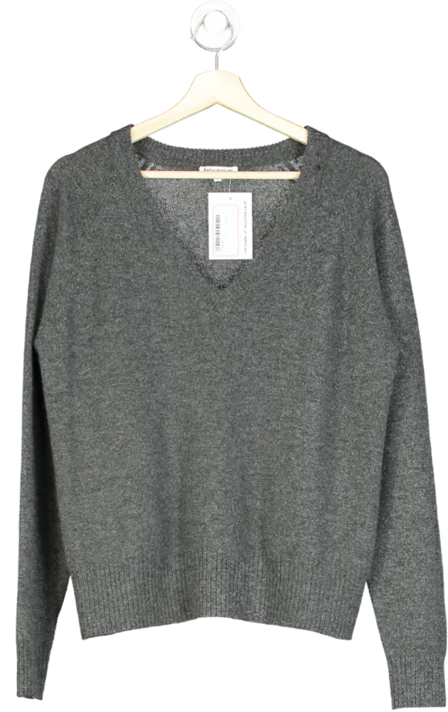 Reformation Grey V-Neck Cashmere Jumper UK M