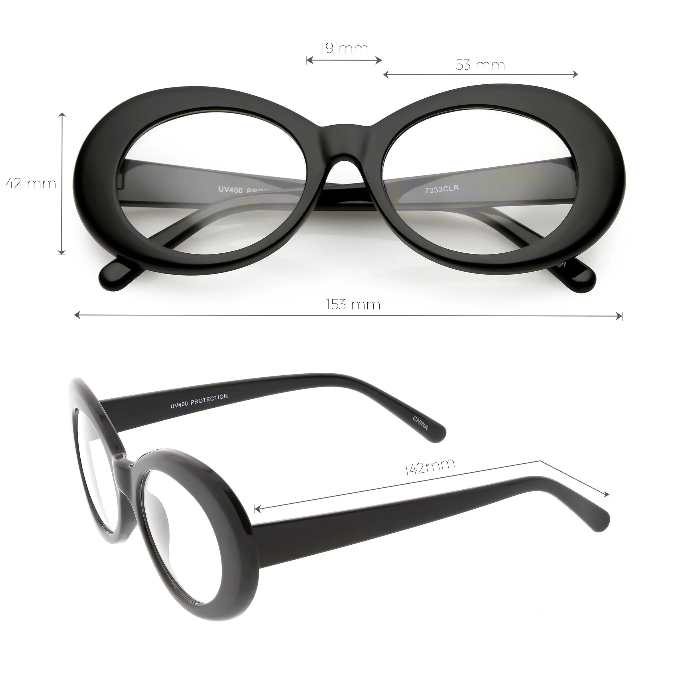 Retro 1990's Fashion Clear Lens Clout Oval Glasses