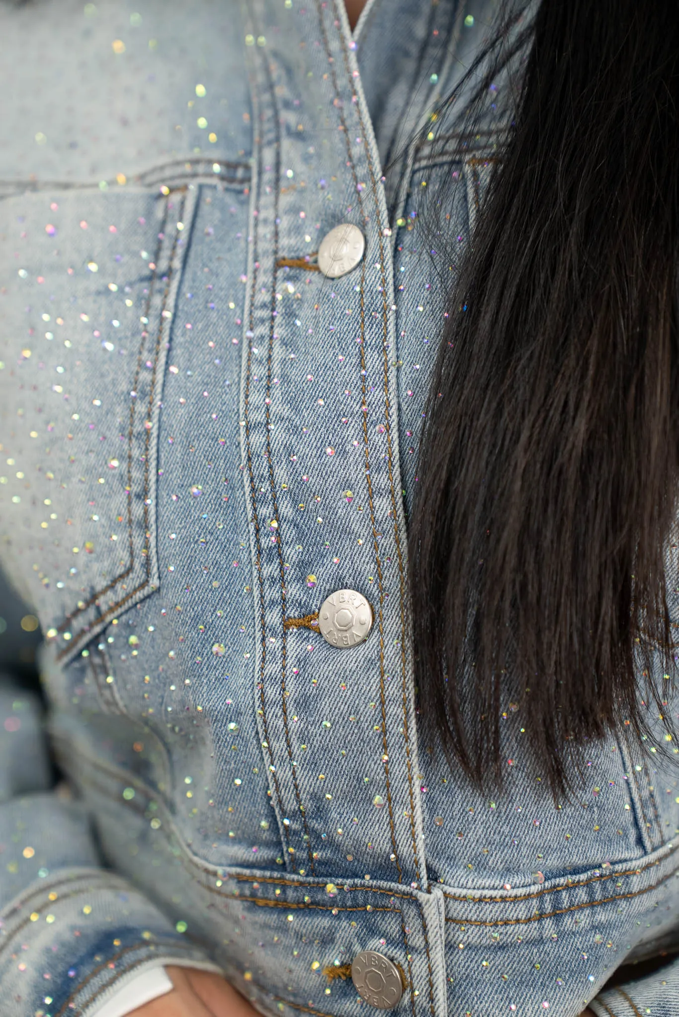 Rhinestone Embedded Cropped Jean Jacket JJ