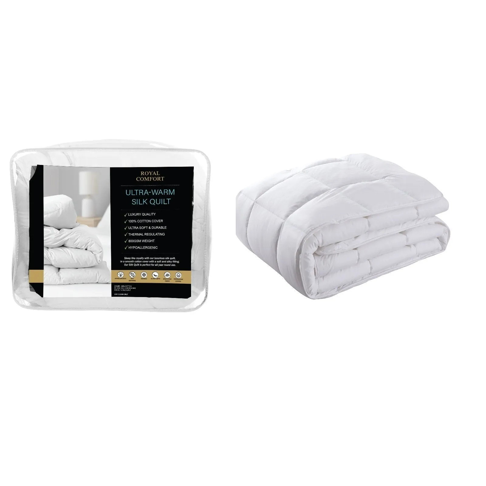 Royal Comfort 800GSM Silk Blend Quilt Duvet Ultra Warm Winter Weight Doona Single White