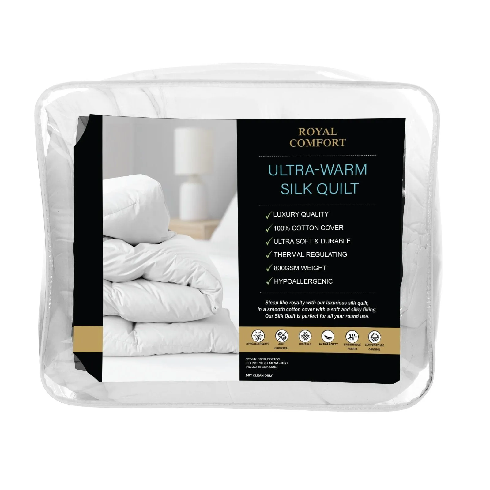 Royal Comfort 800GSM Silk Blend Quilt Duvet Ultra Warm Winter Weight Doona Single White