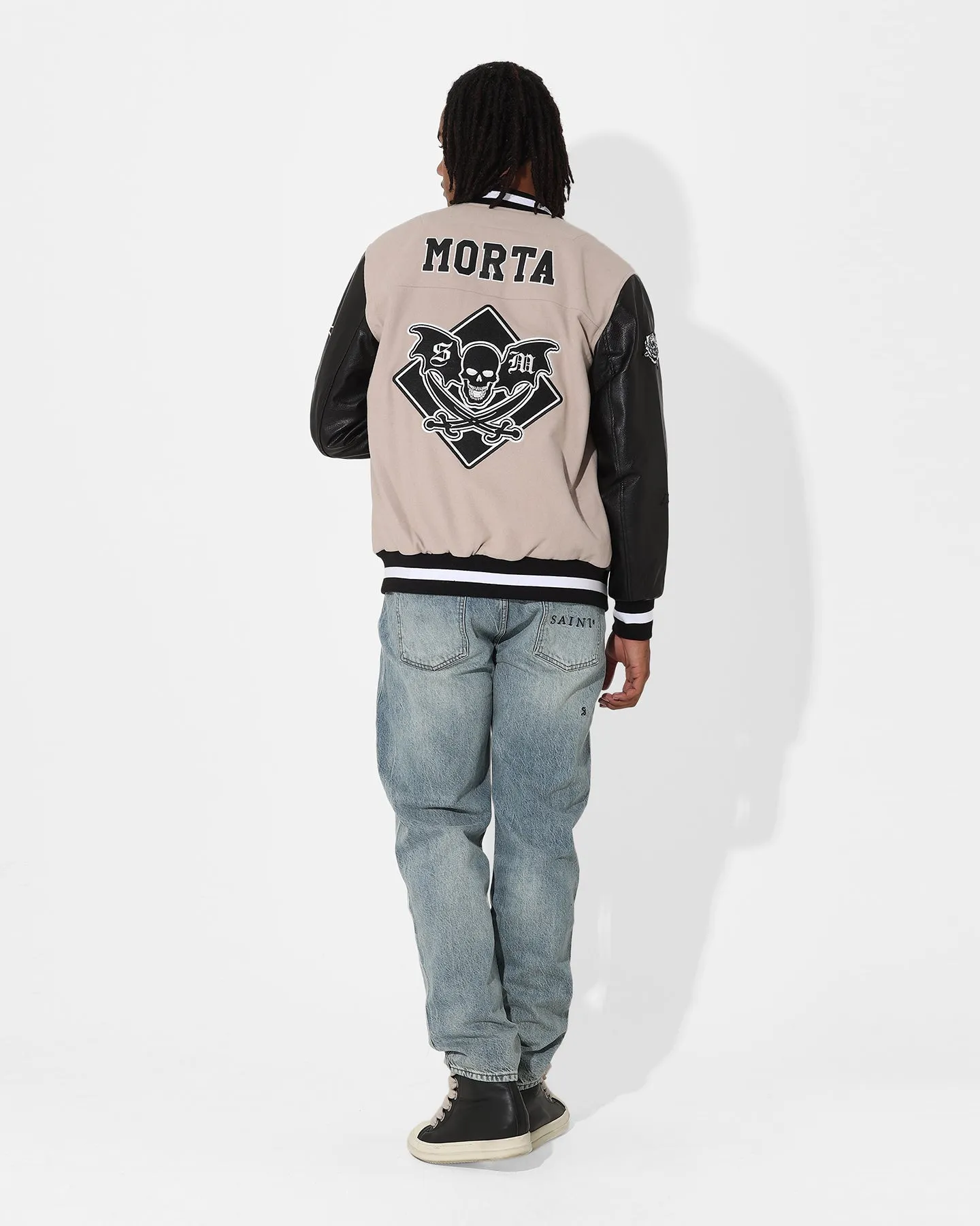 Saint Morta Graveyard Varsity Jacket Stone/Black