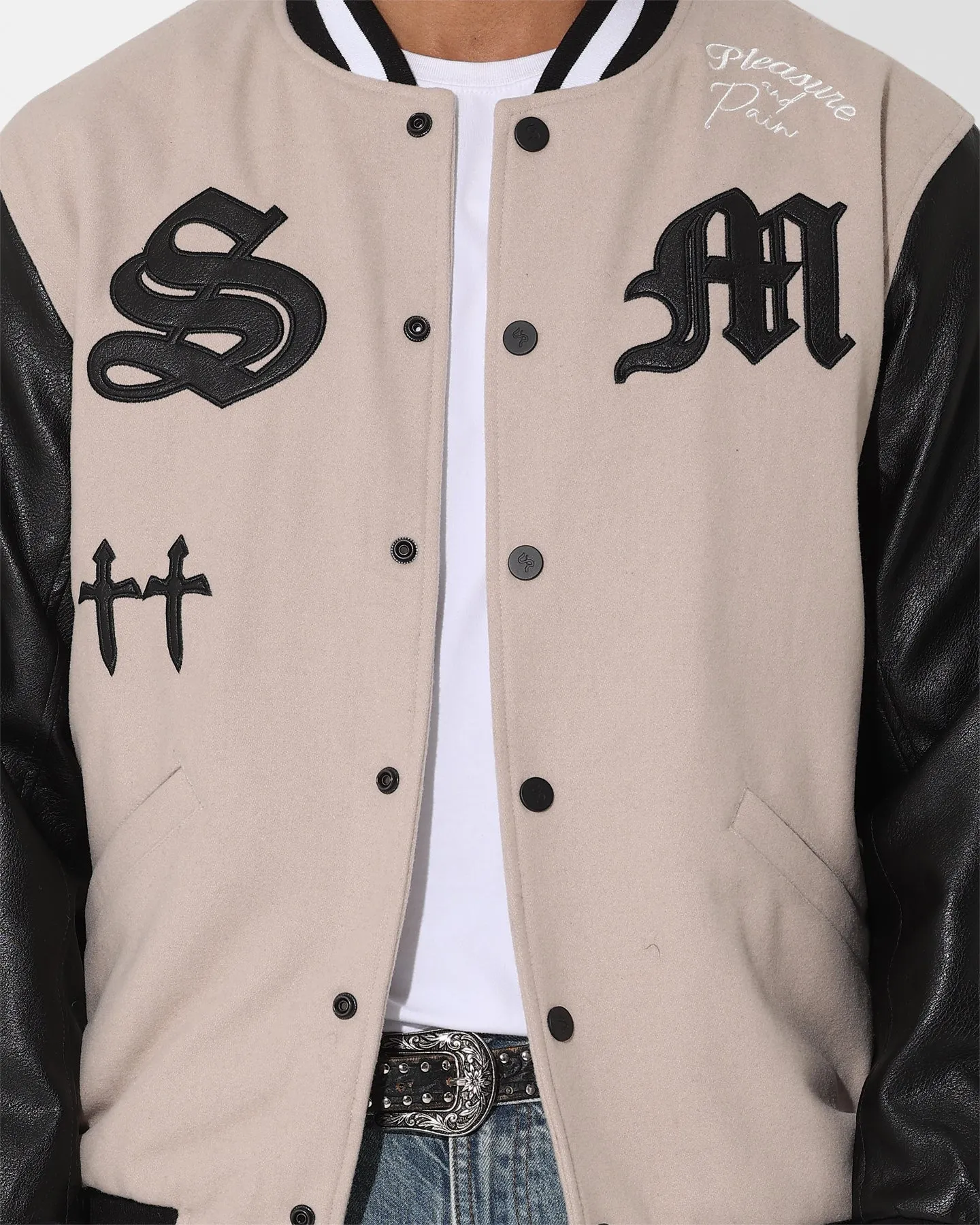 Saint Morta Graveyard Varsity Jacket Stone/Black