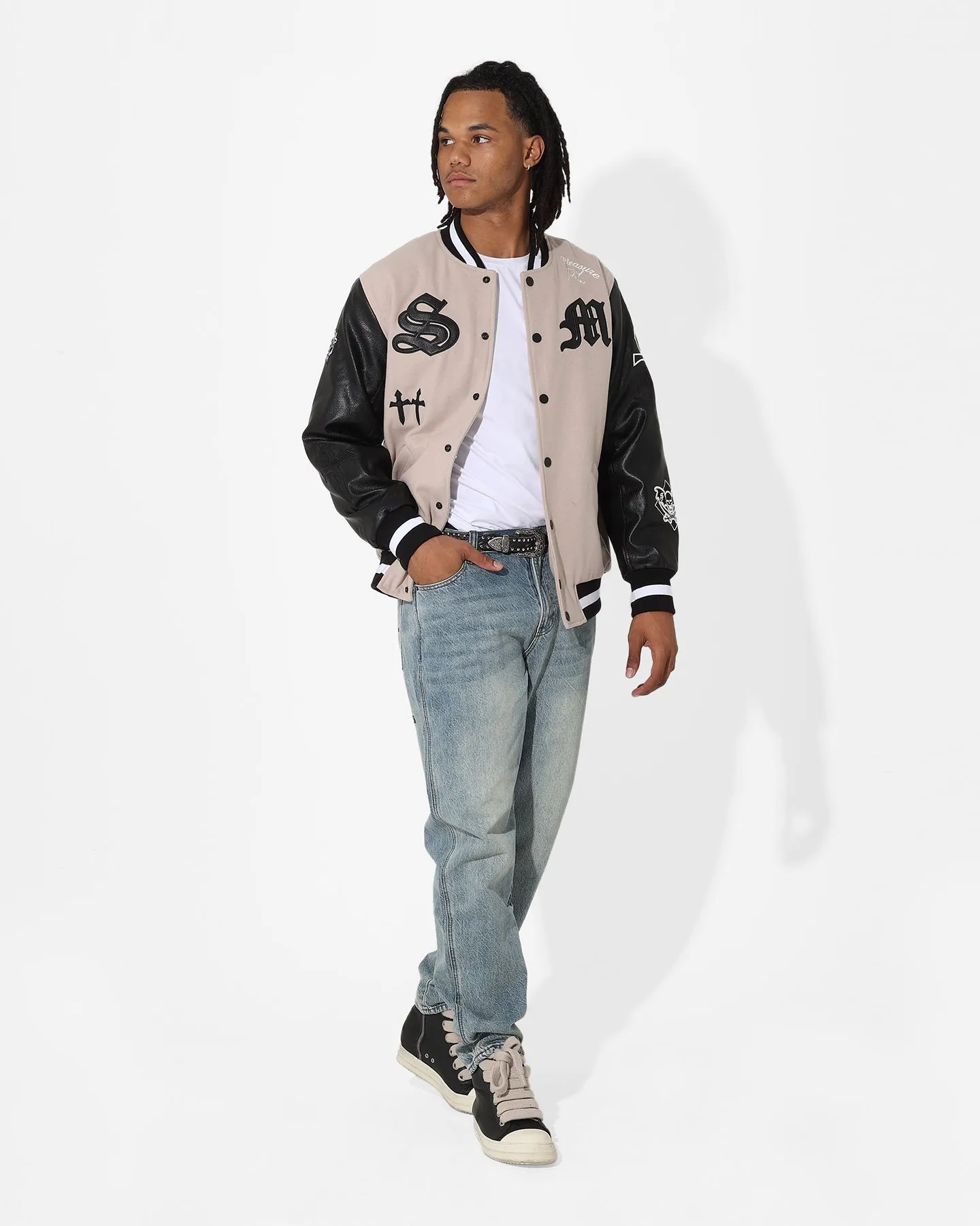 Saint Morta Graveyard Varsity Jacket Stone/Black