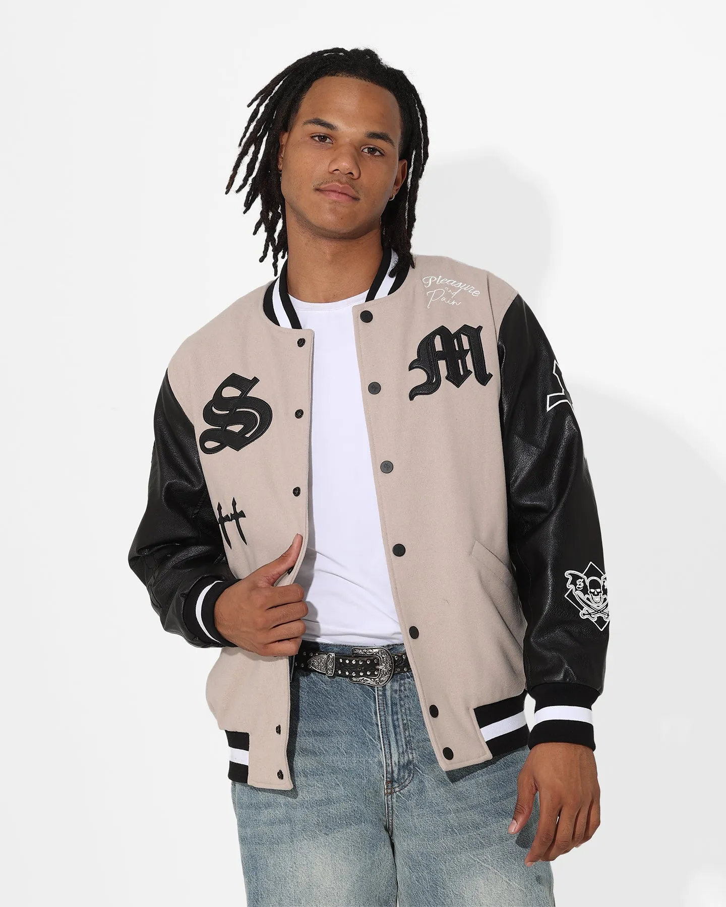 Saint Morta Graveyard Varsity Jacket Stone/Black